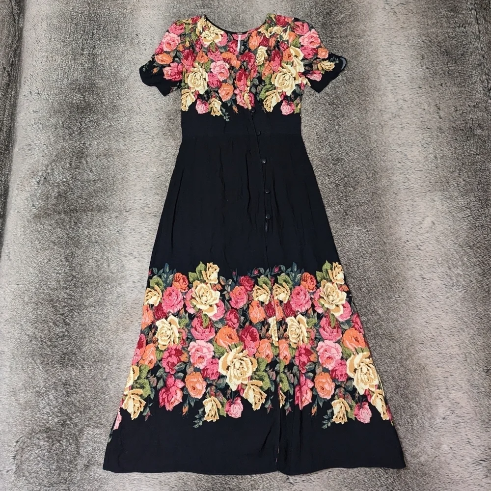 Free People Jamie Floral Midi Dress Black Women's XS